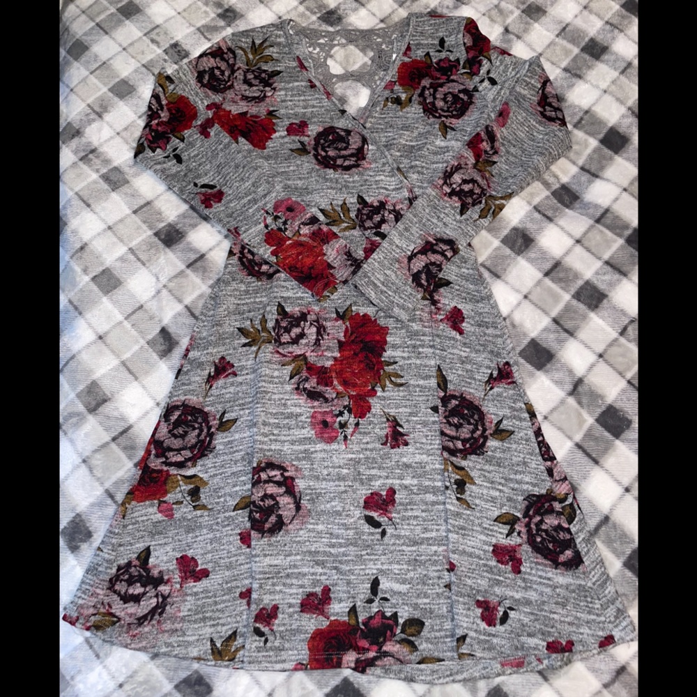 Grey Floral Dress with Lace